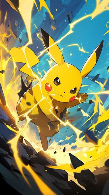 Dynamic artwork of Pikachu unleashing powerful electric attacks in an epic battle scene, showcasing Pokémon's iconic energy and excitement.